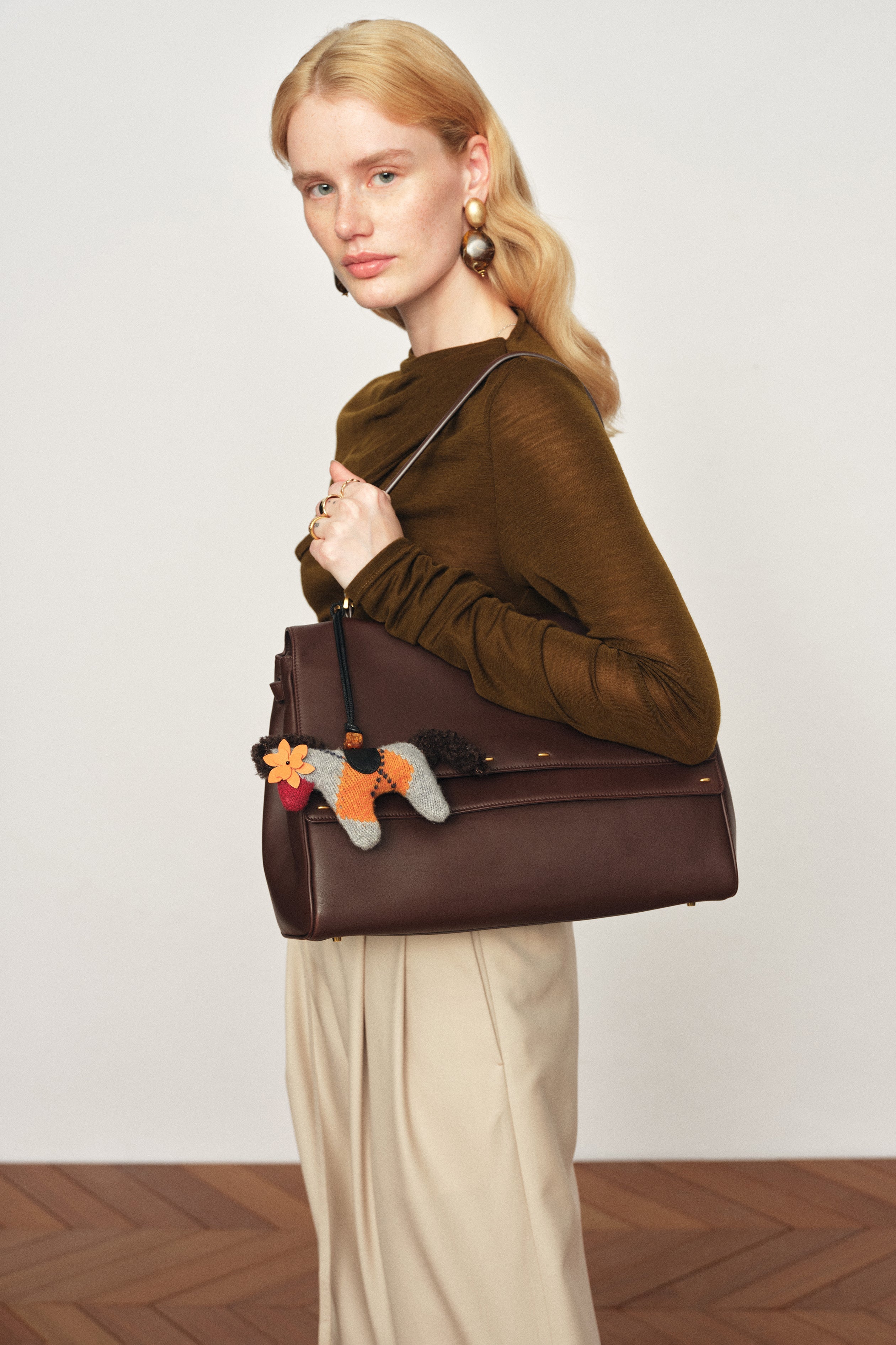 Phillipa Knit Gingham Flower Eye Pony Bag Charm