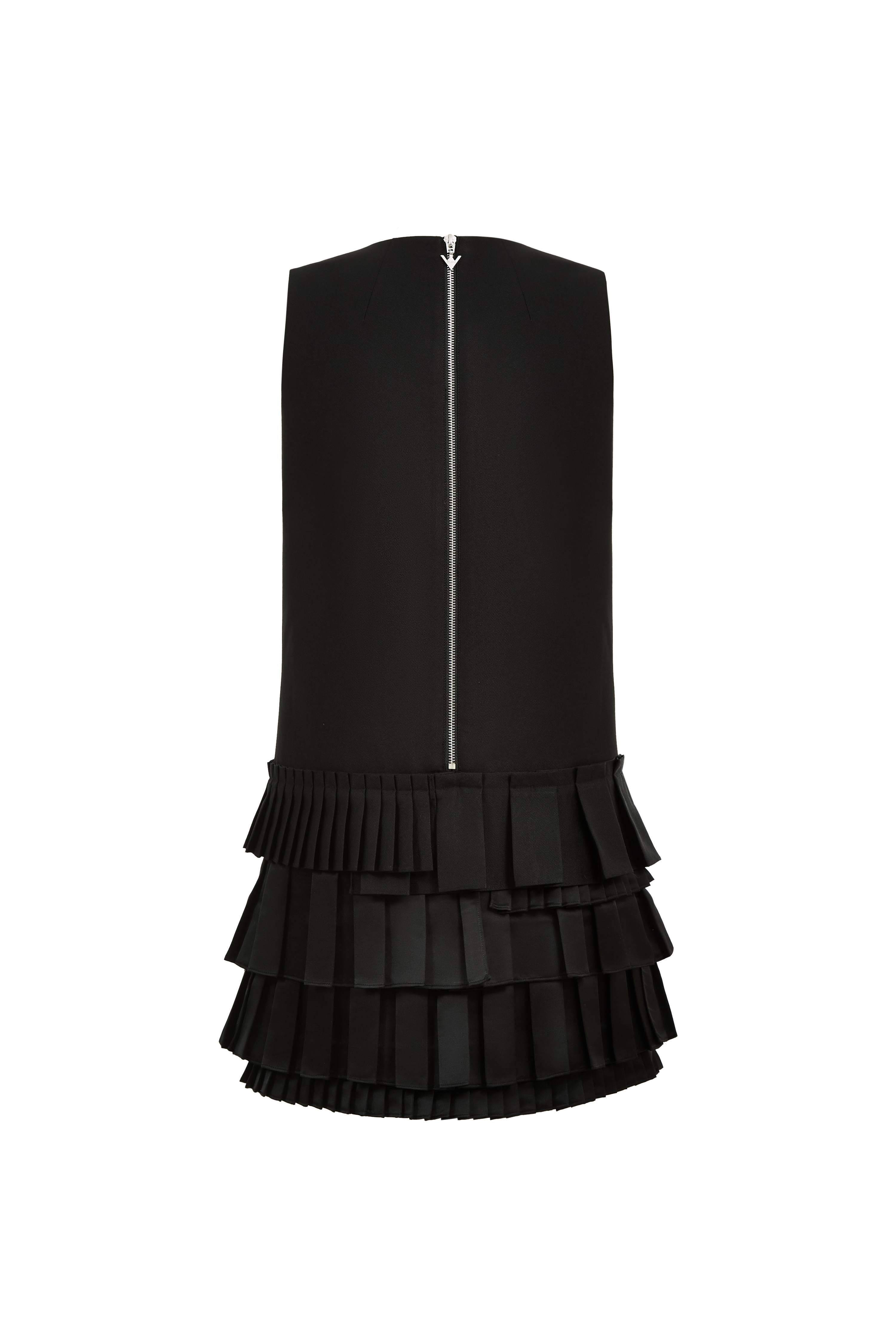 Alice Asymmetric Pleated Hem Sleeveless Dress in Lightweight Blend