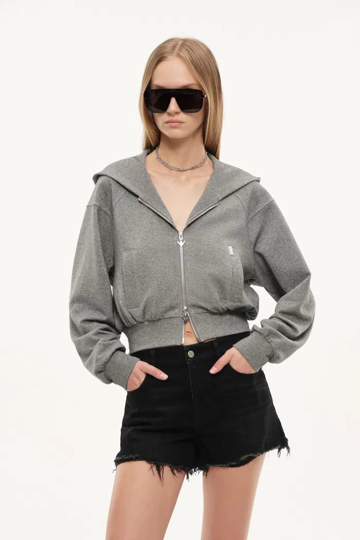 Illusion-S Crop Hoodie in Bright Silk Knitting