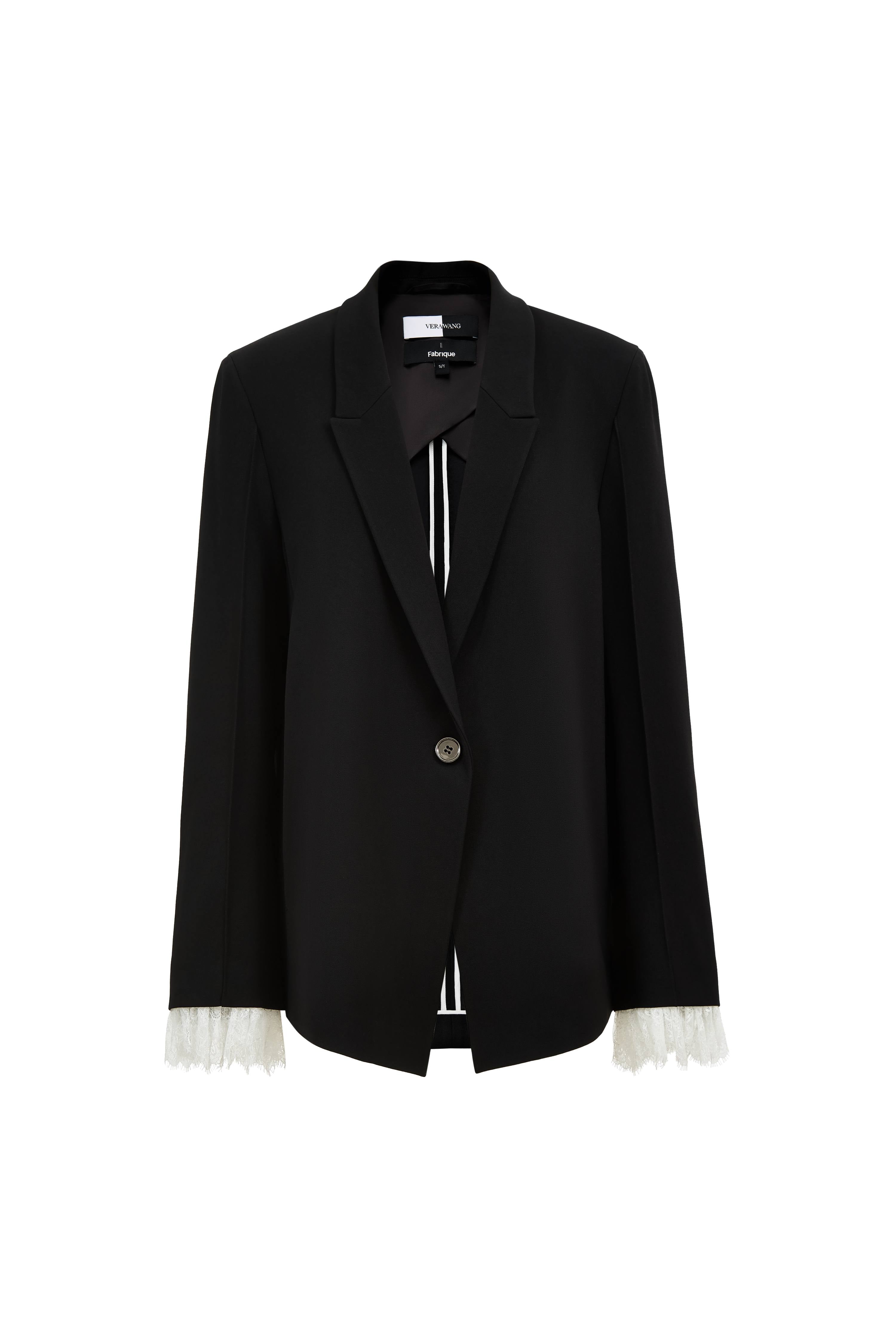 Lace Blazer With Detachable Lace Cuffs in Acetate Twill