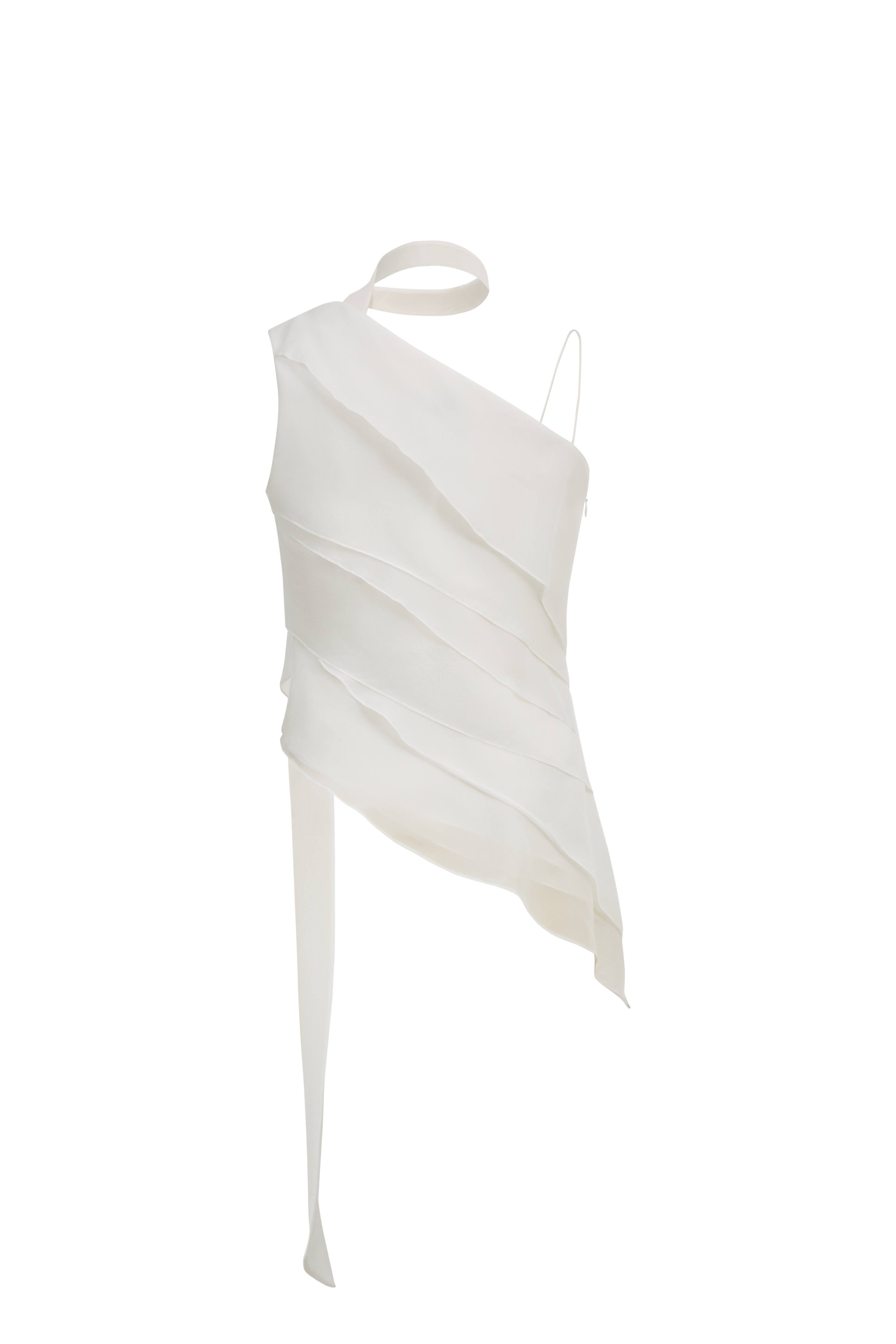 Veil Multilayered Ruffle Top in Sequin Mesh