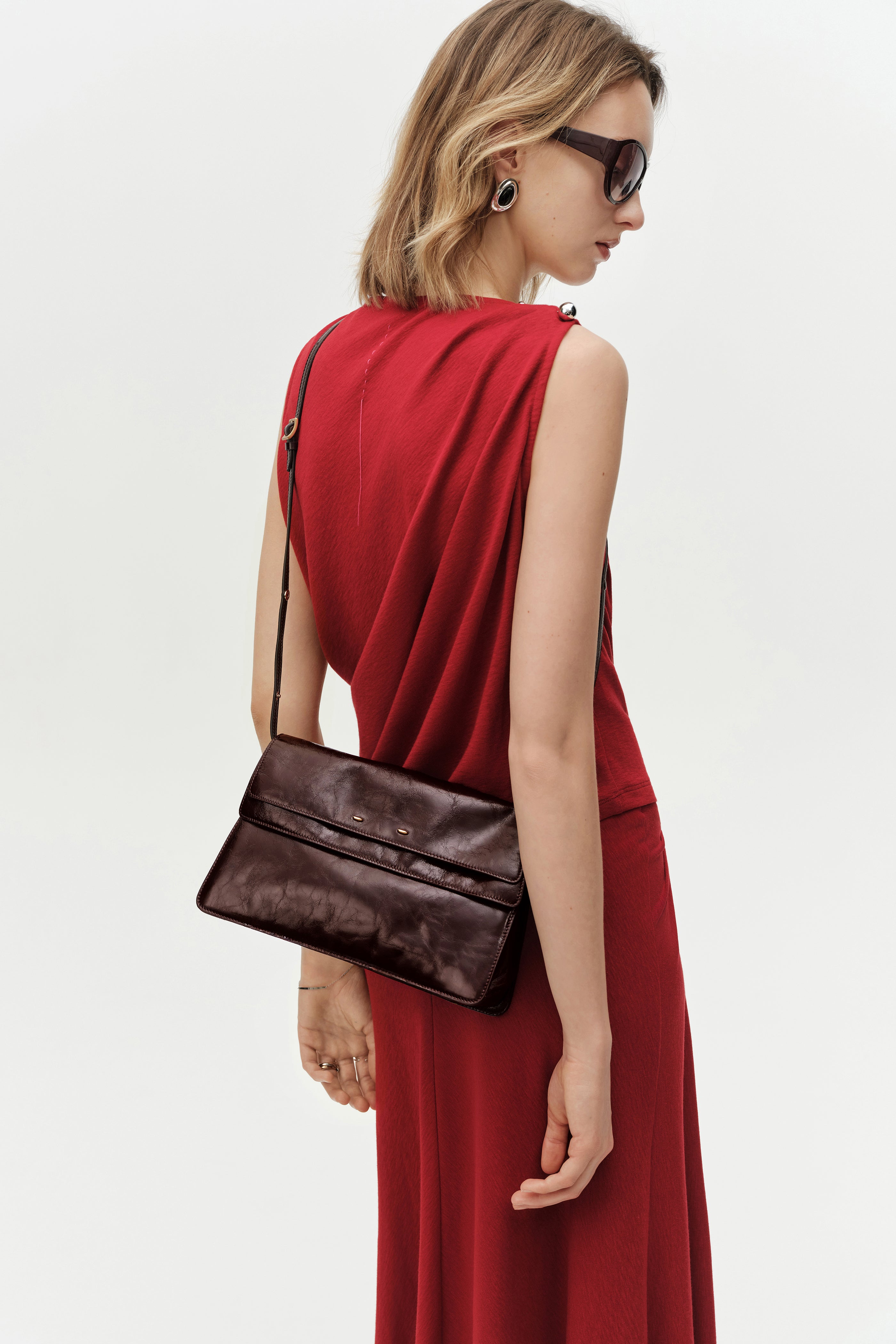 Soft Rialto Double Flap Bag in Oil-Waxed Cowhide Leather