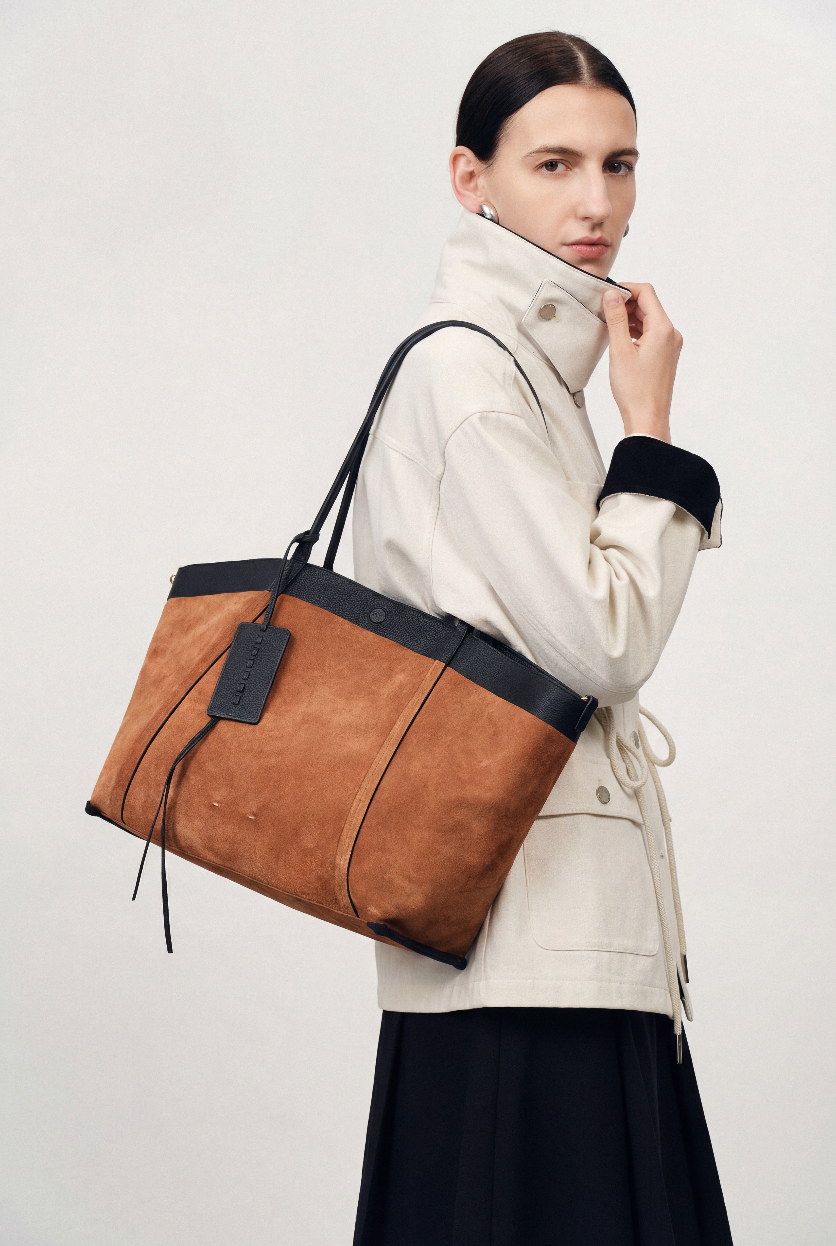 Brera Convertible Tote Bag Large in Full Grain Leather and Suede