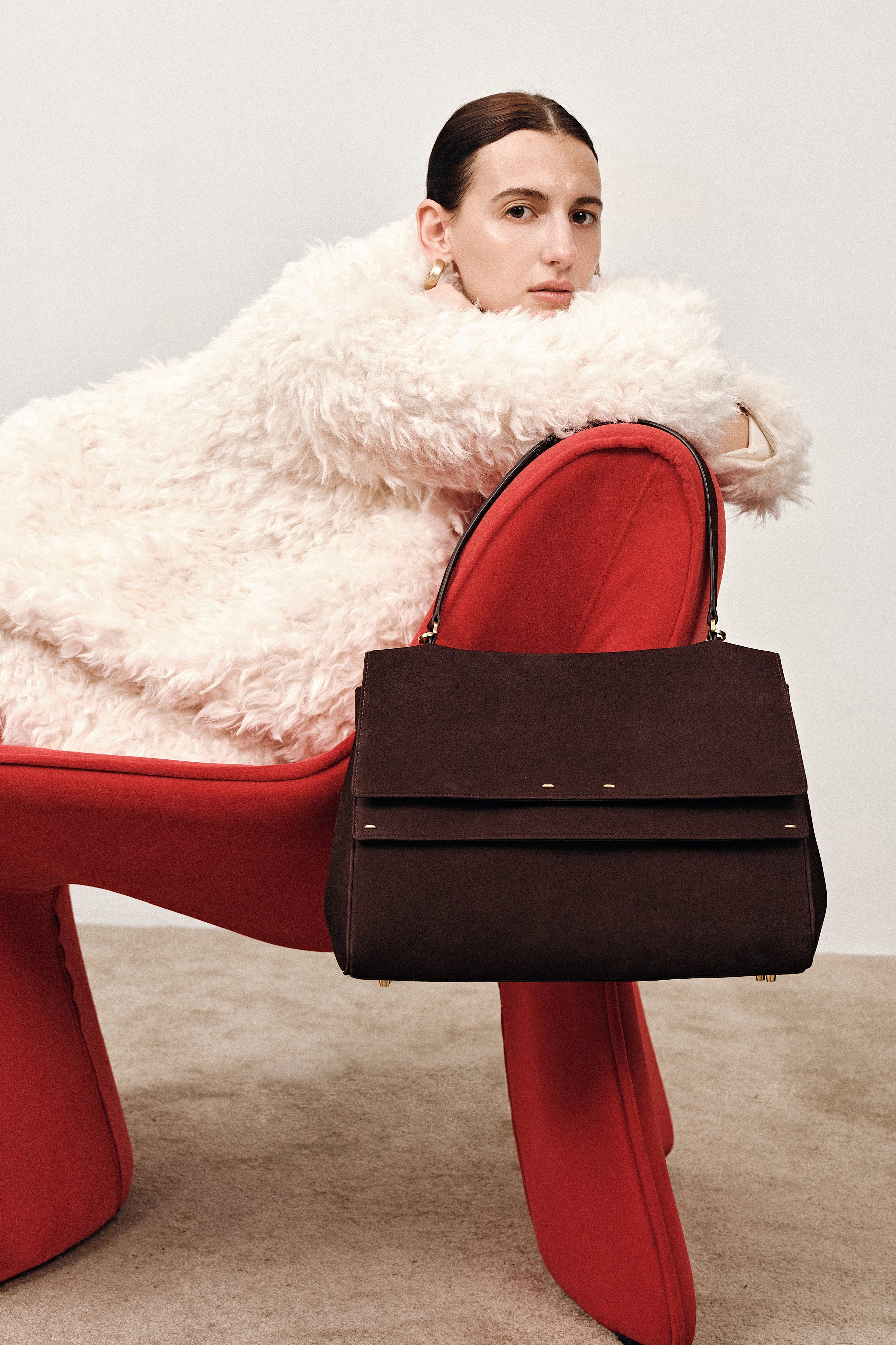 Rialto Double Flap Handbag in Top-Grain Nubuck Leather