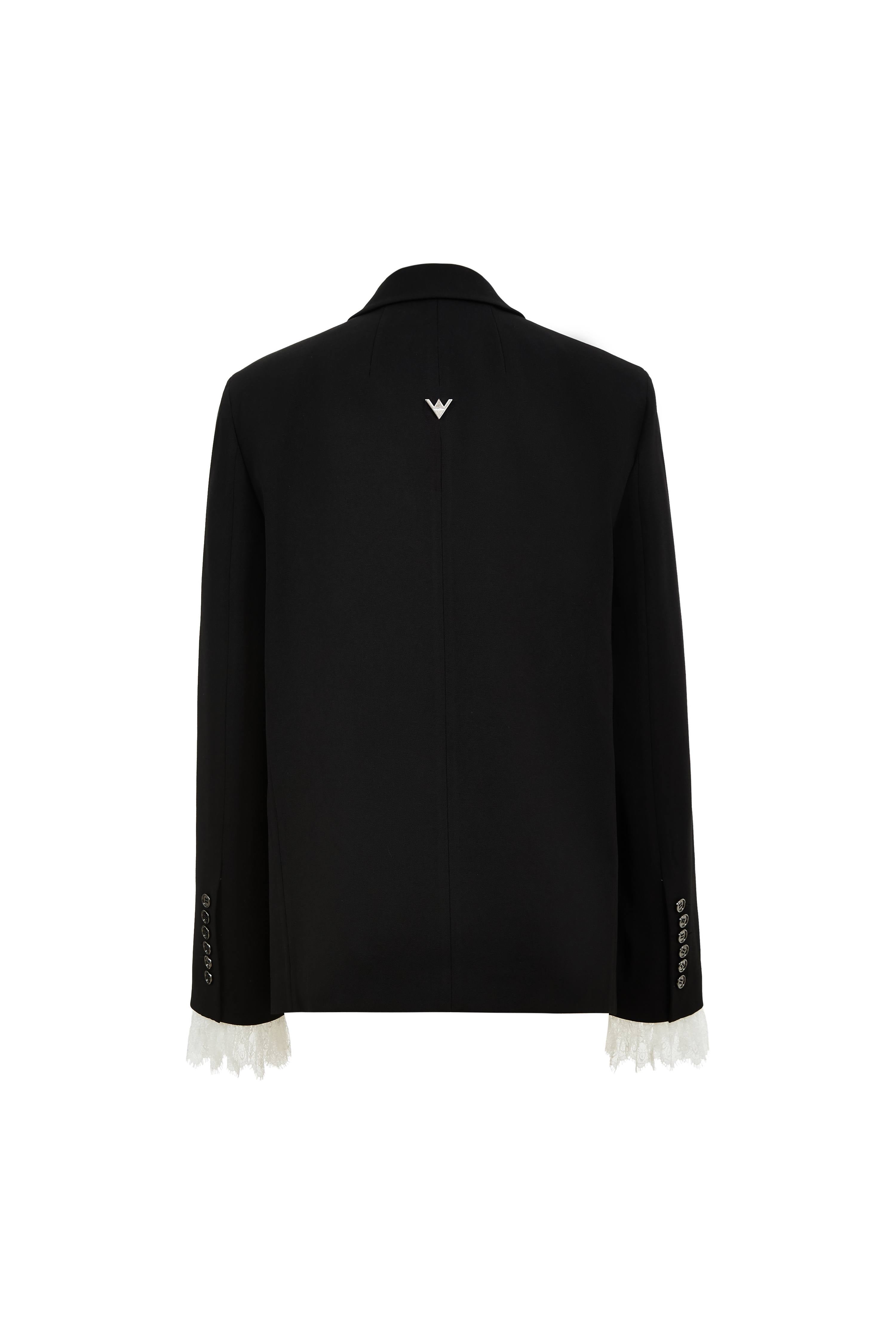 Lace Blazer With Detachable Lace Cuffs in Acetate Twill