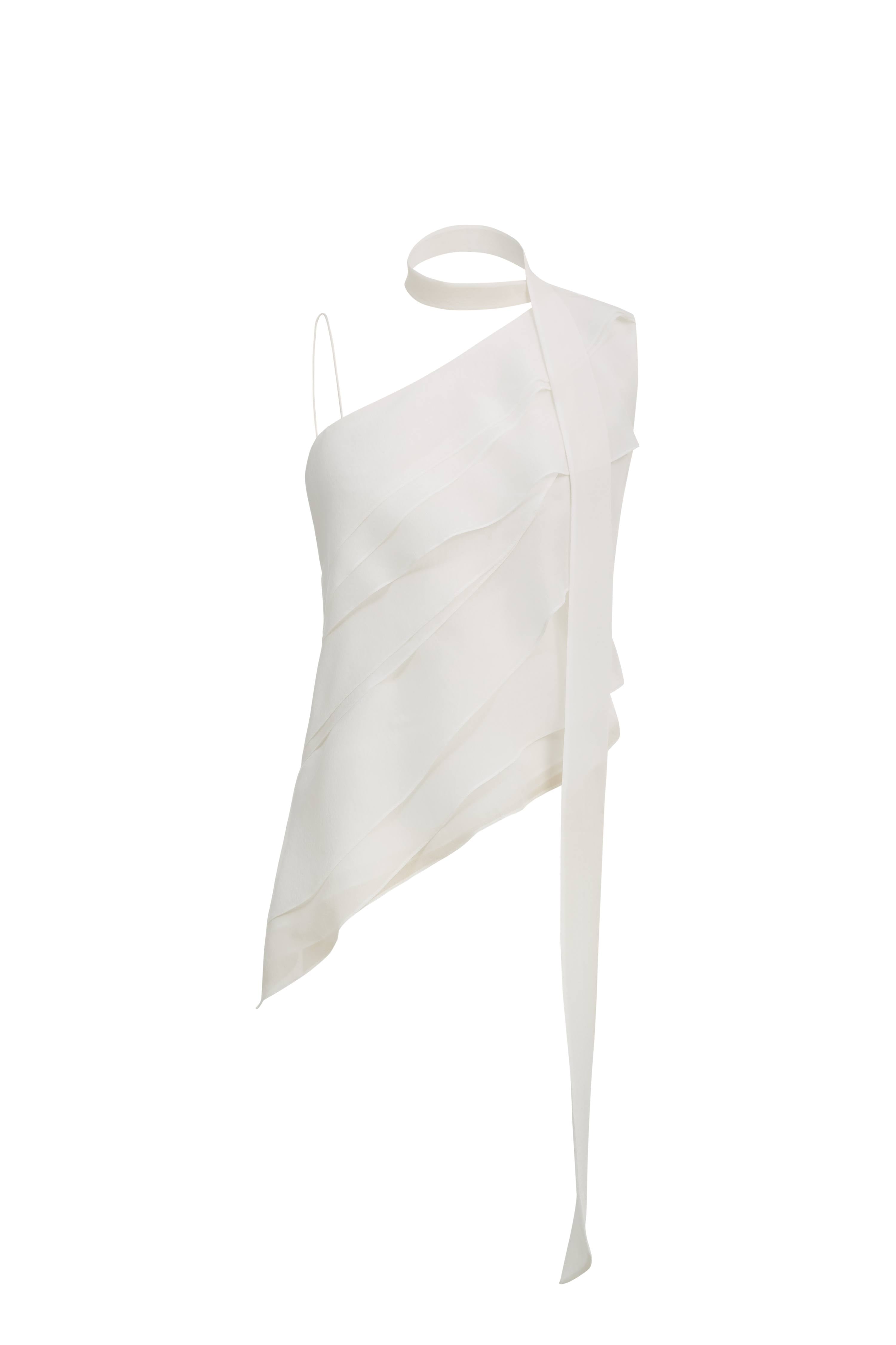 Veil Multilayered Ruffle Top in Sequin Mesh