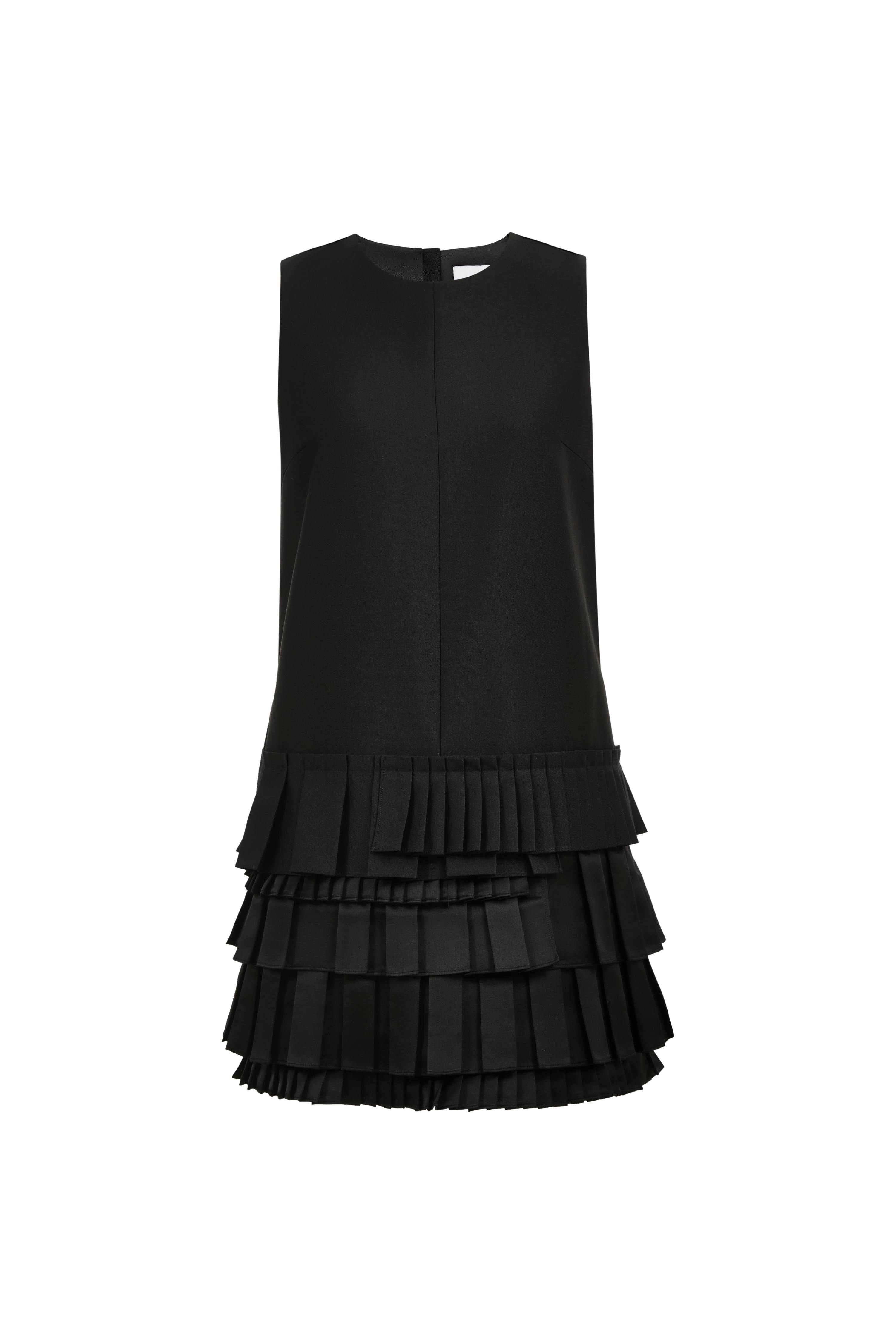 Alice Asymmetric Pleated Hem Sleeveless Dress in Lightweight Blend