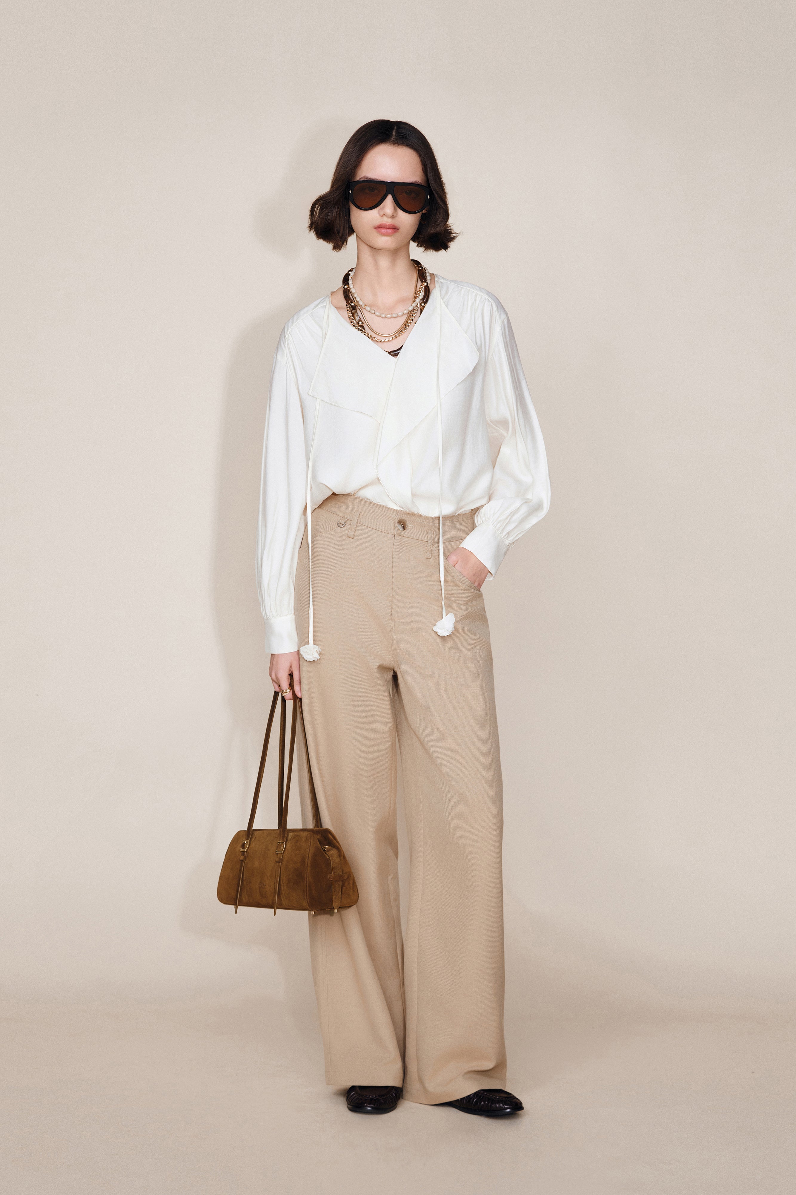 Monti East West Shoulder Bag in Suede Calfskin