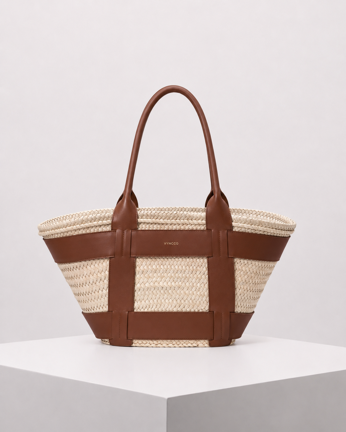 VYNCCO Santorini Raffia Leather Tote Bag
