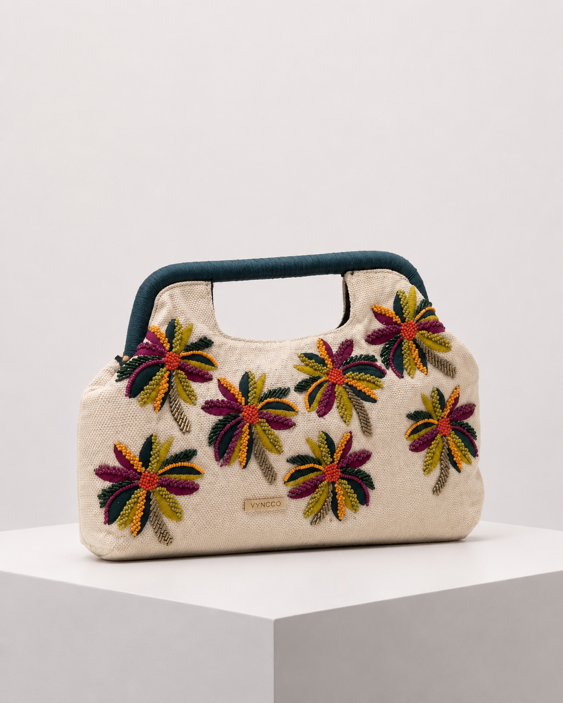 Floral Embroidered Handle Bag