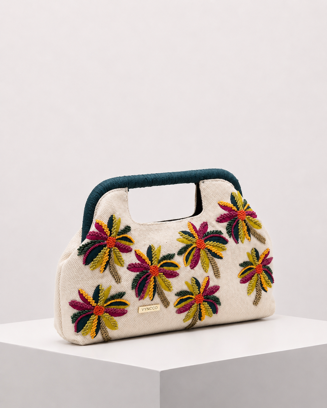 Floral Embroidered Handle Bag