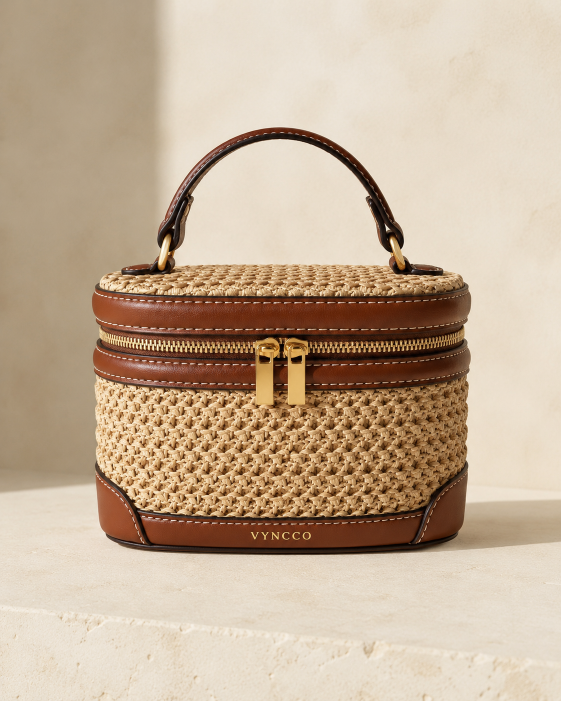 Raffia Leather Vanity Bag