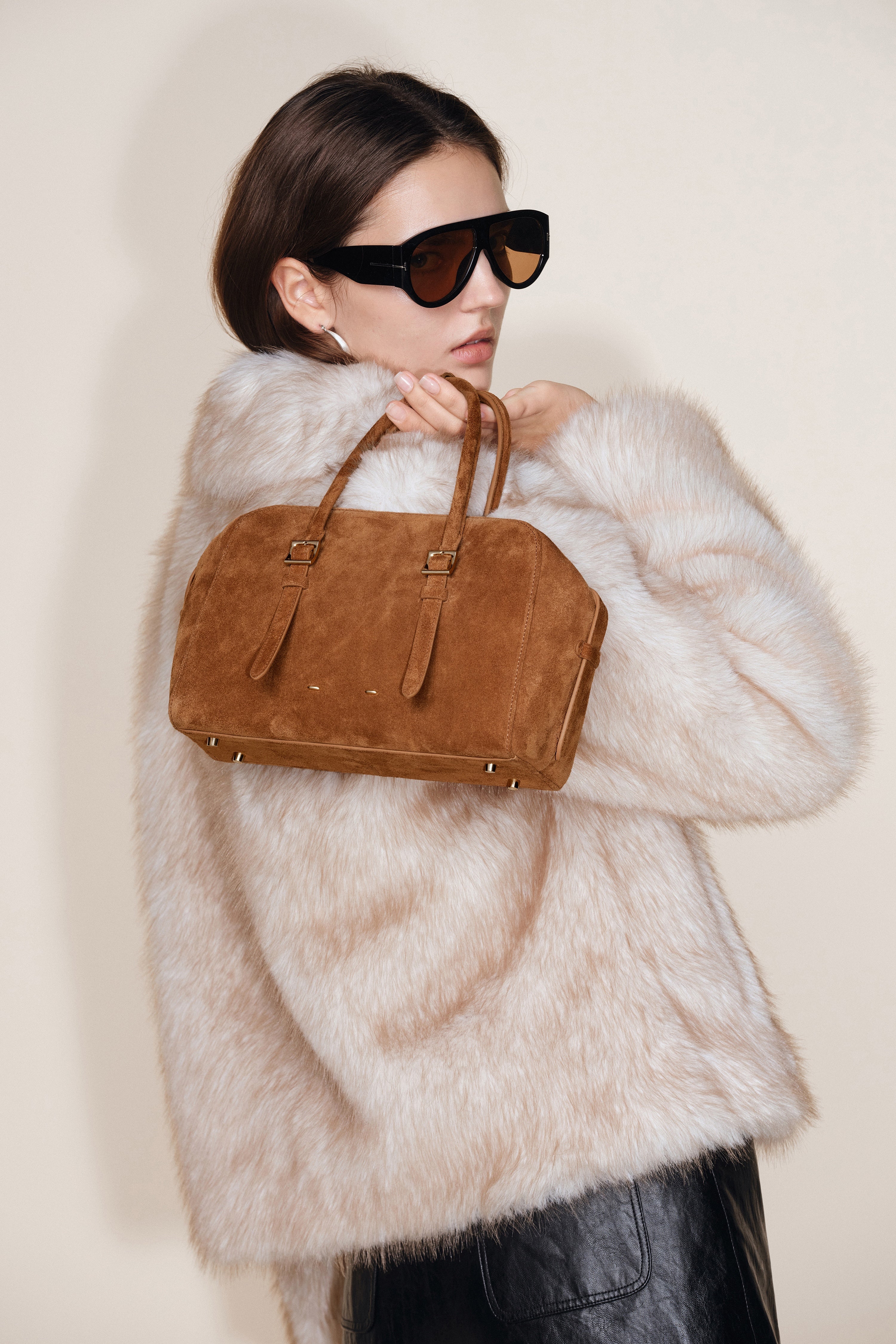 Monti Small Boston Bag in Suede