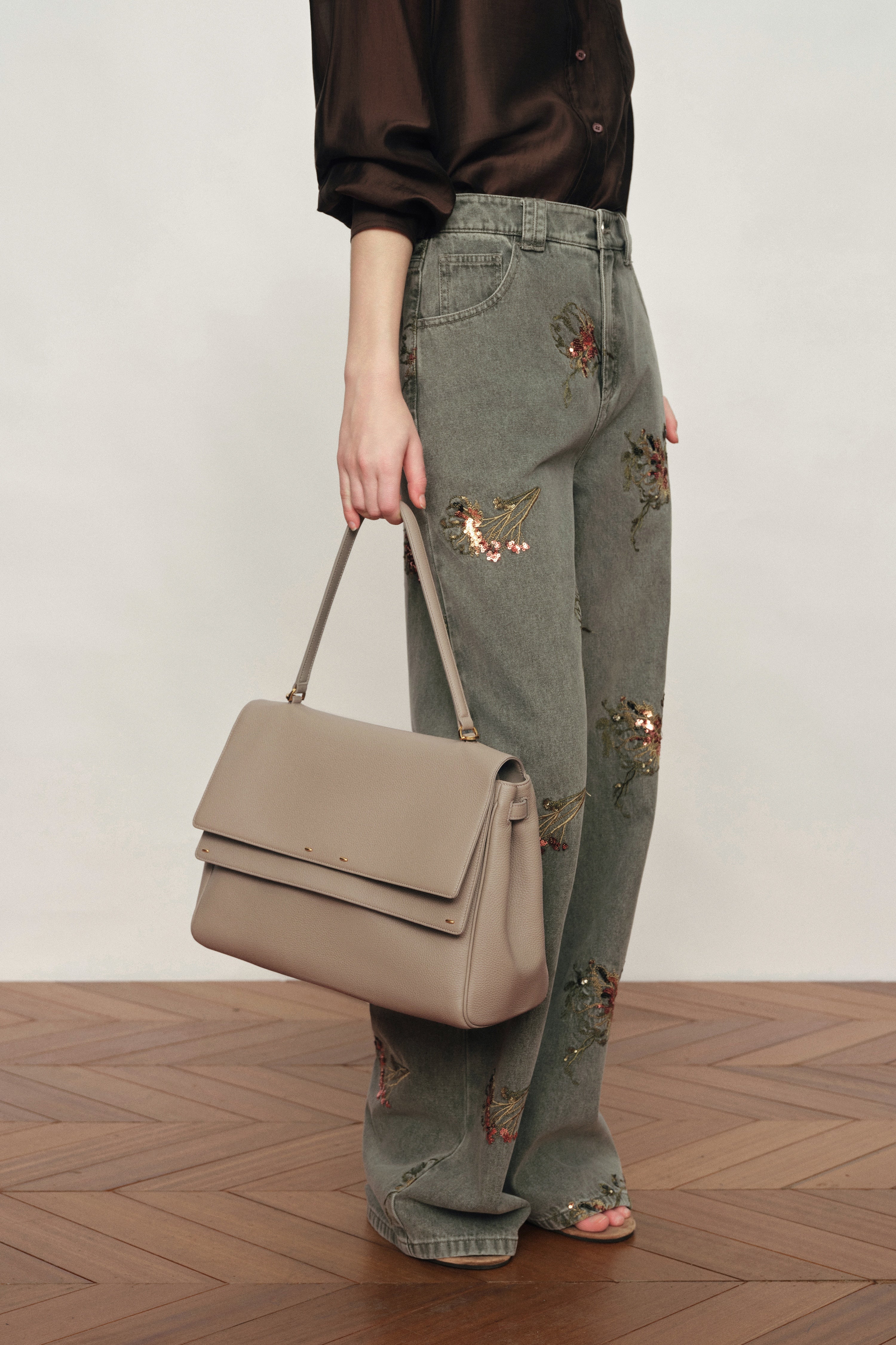 Rialto Double Flap Handbag in Pebble-Grain Top-Grain Cowhide Leather