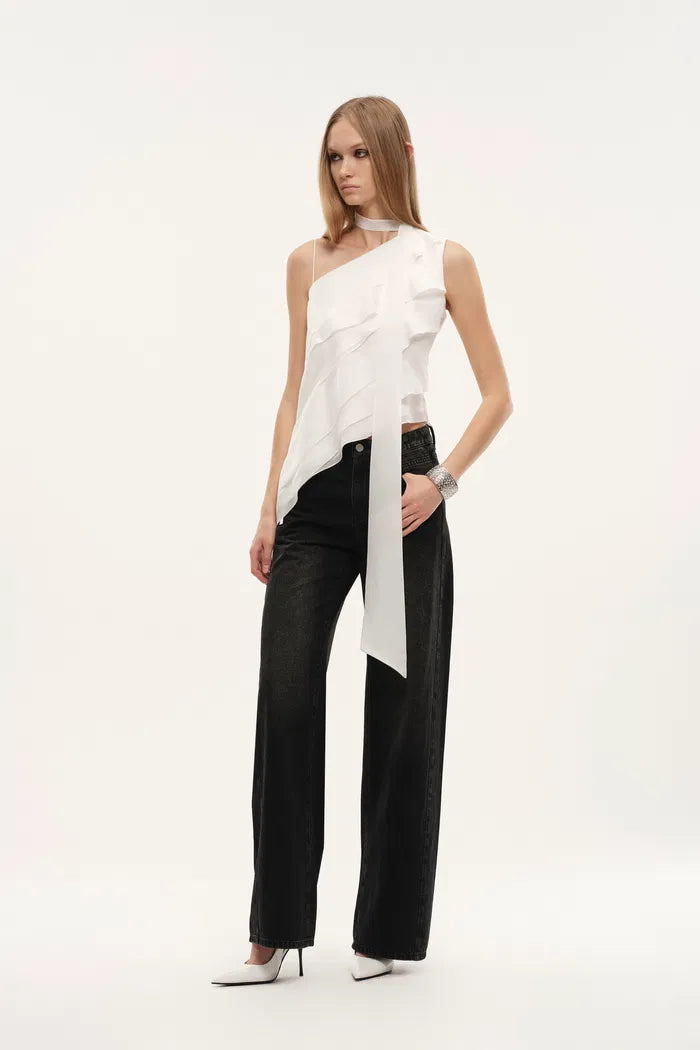 Veil Multilayered Ruffle Top in Sequin Mesh