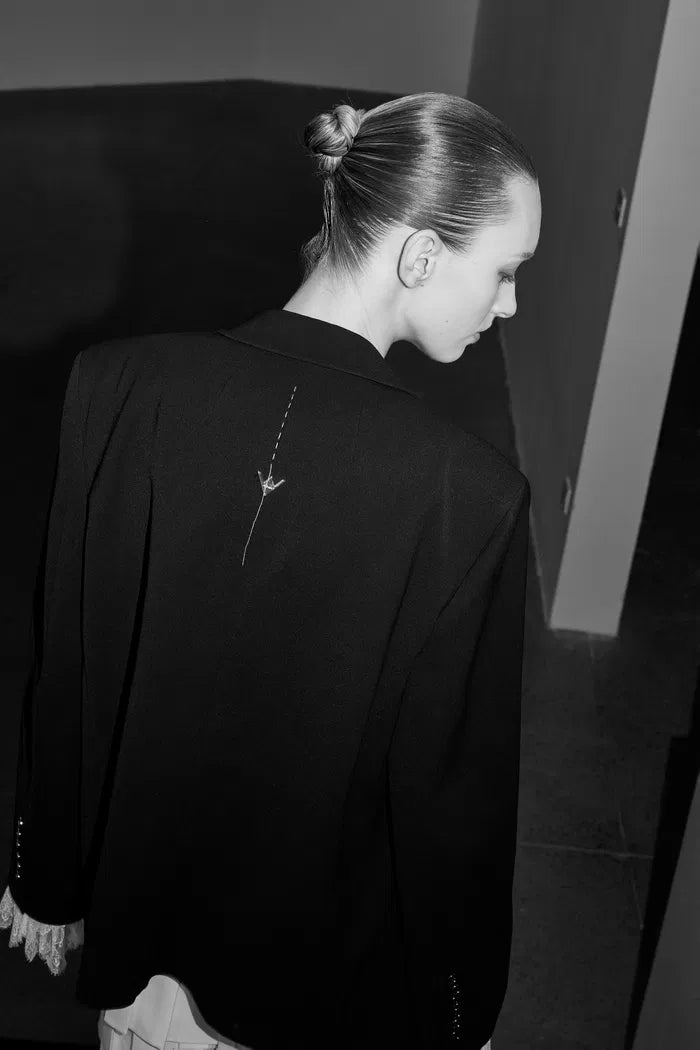 Lace Blazer With Detachable Lace Cuffs in Acetate Twill