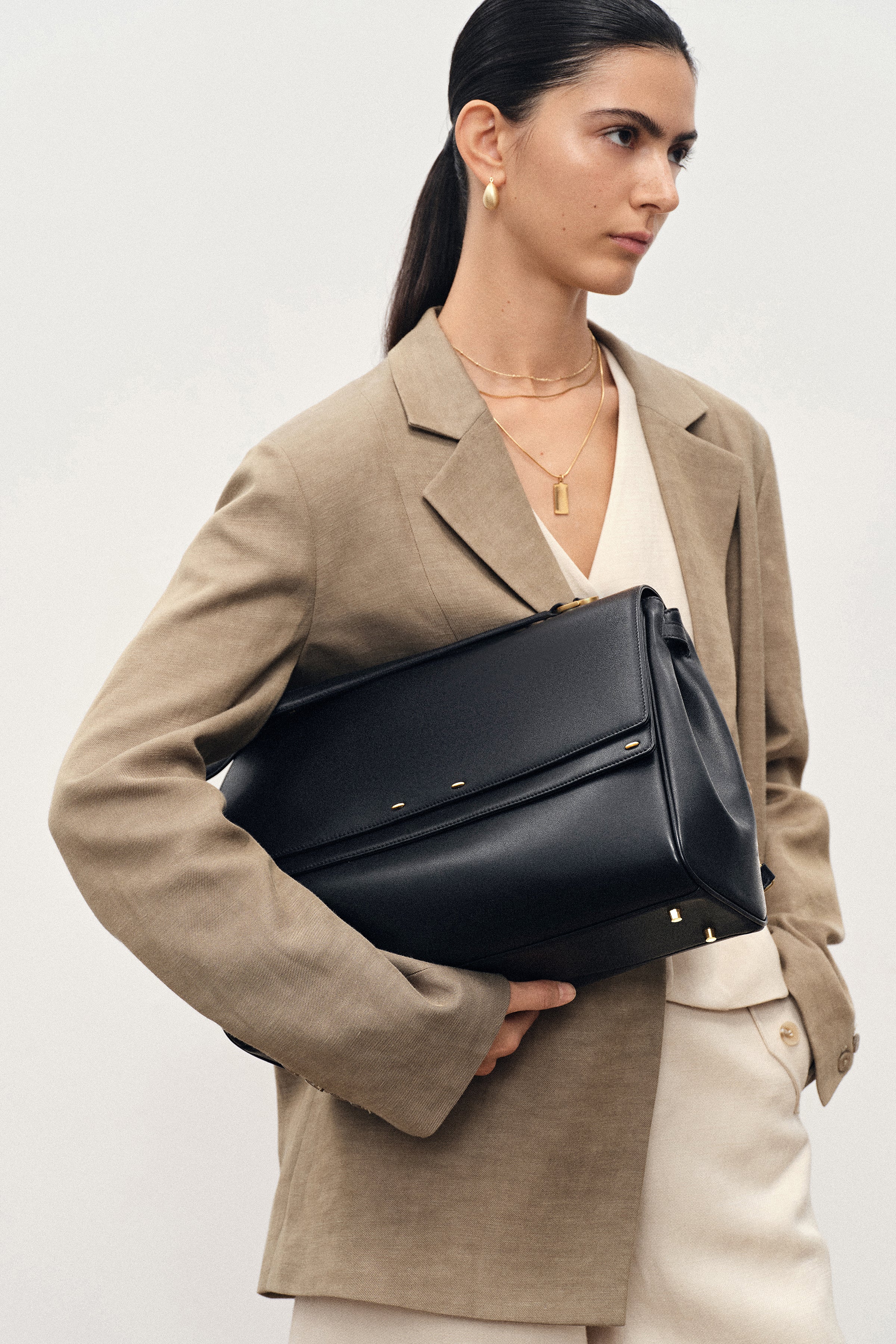 Rialto Double Flap Handbag in Calfskin Leather