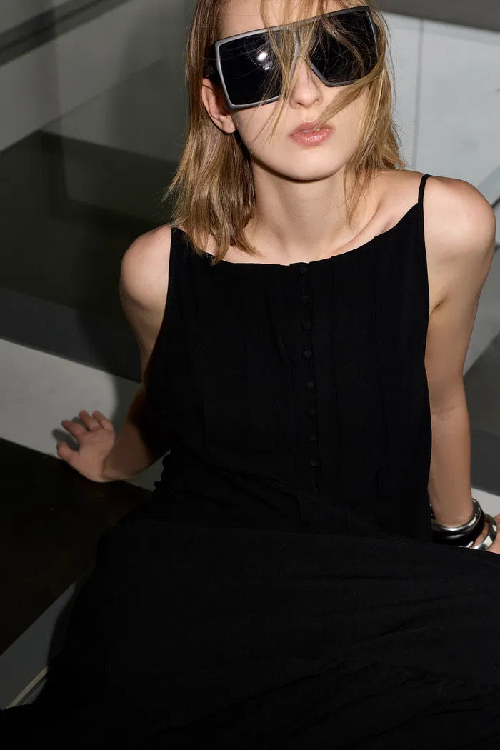 Obélisque Pleated Slip Dress in Matte Crepe
