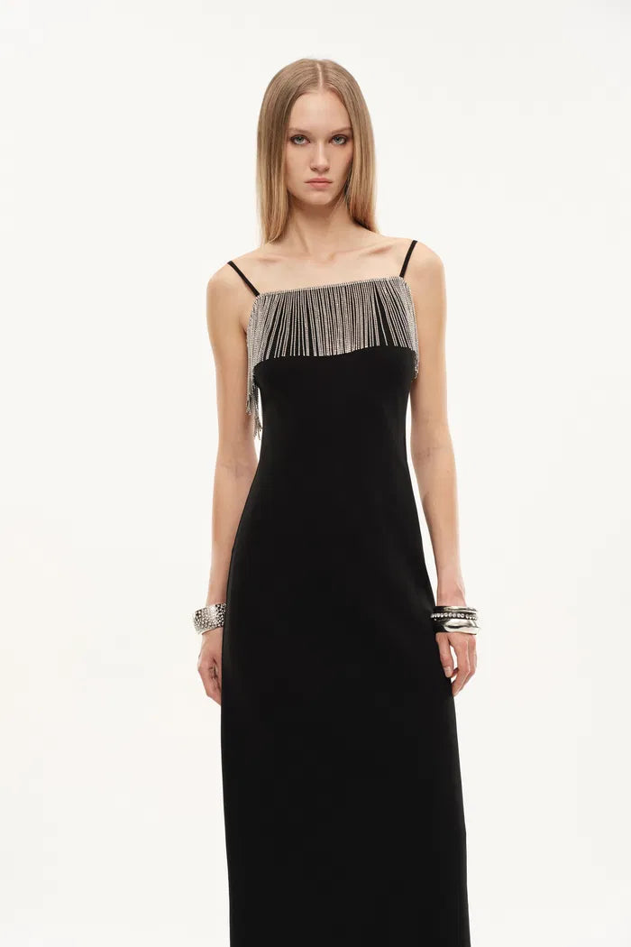 Nocturne Embellished Slip Dress in Viscose Acetate Blend