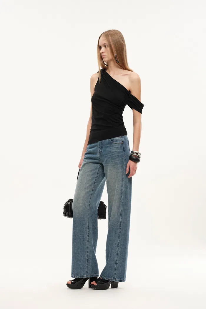 Overture One-Shoulder Ruched Top in Four Way Stretch Fabric