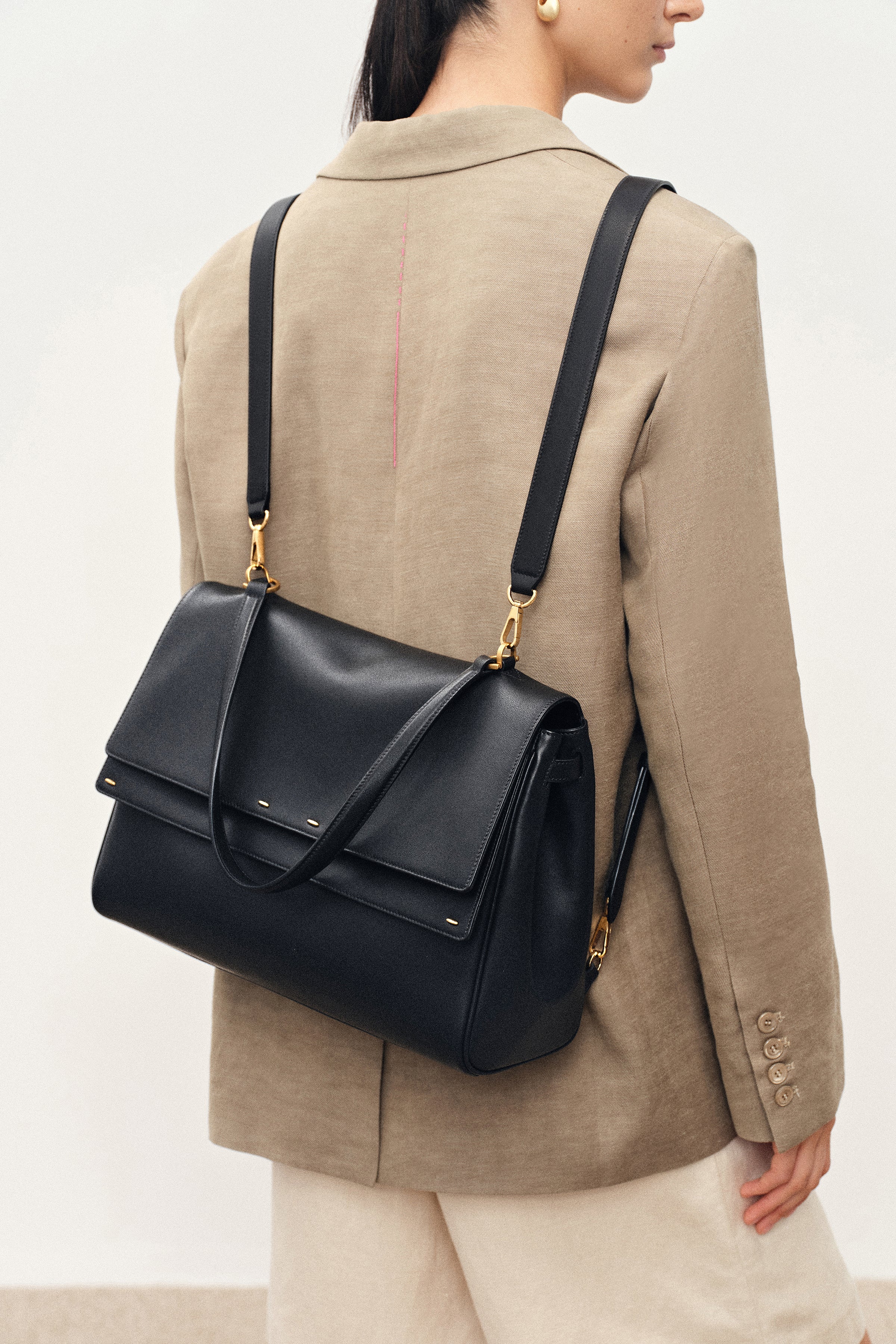 Rialto Double Flap Handbag in Calfskin Leather