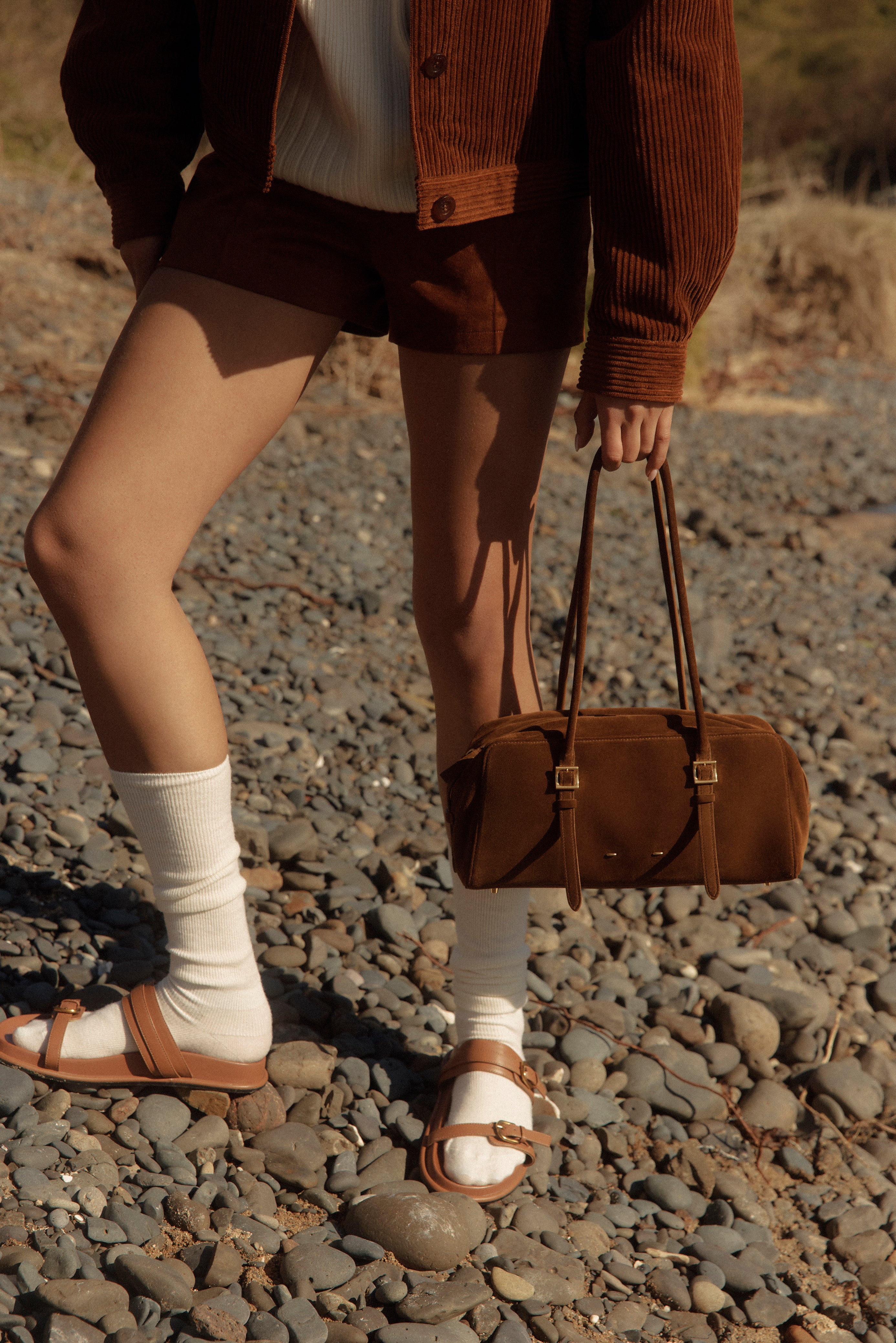 Monti East West Shoulder Bag in Suede Calfskin