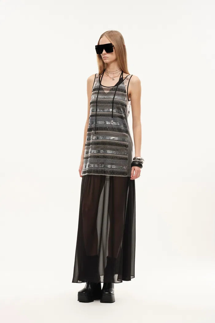 Twilight Embroidered Sleeveless Dress in Beaded Mesh
