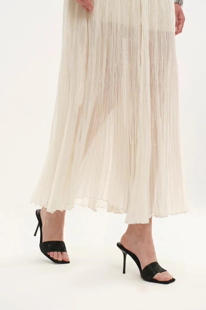 Aura One Shoulder Ruched Pleated Maxi Dress in Mulberry Silk