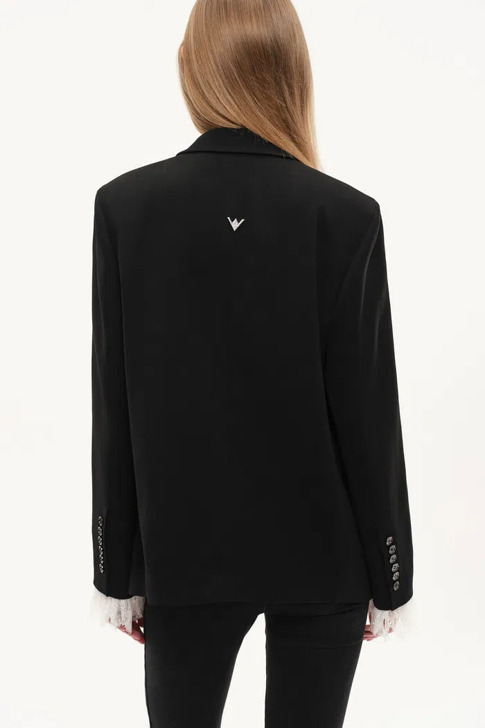 Lace Blazer With Detachable Lace Cuffs in Acetate Twill
