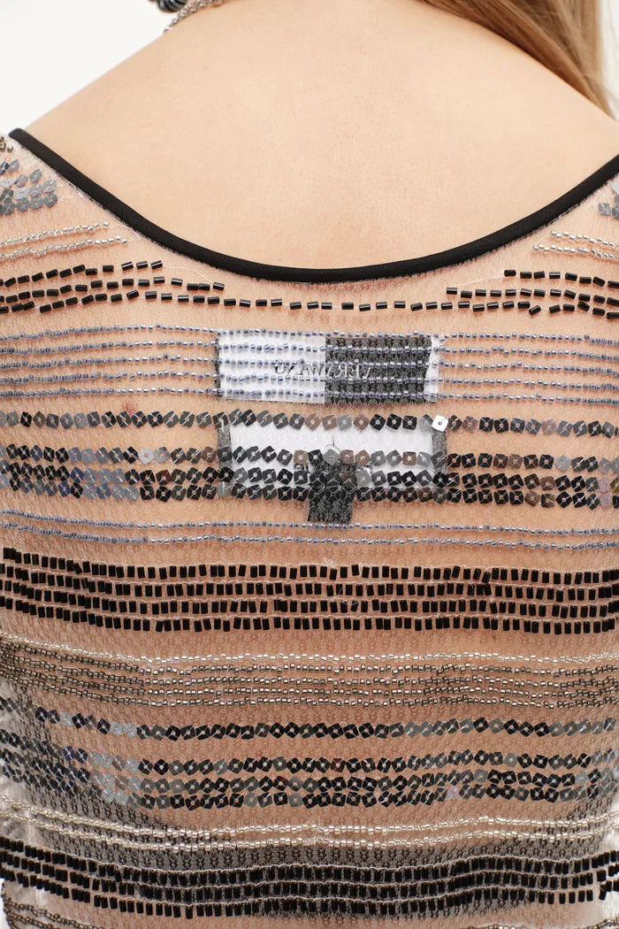 Twilight Embroidered Sleeveless Dress in Beaded Mesh
