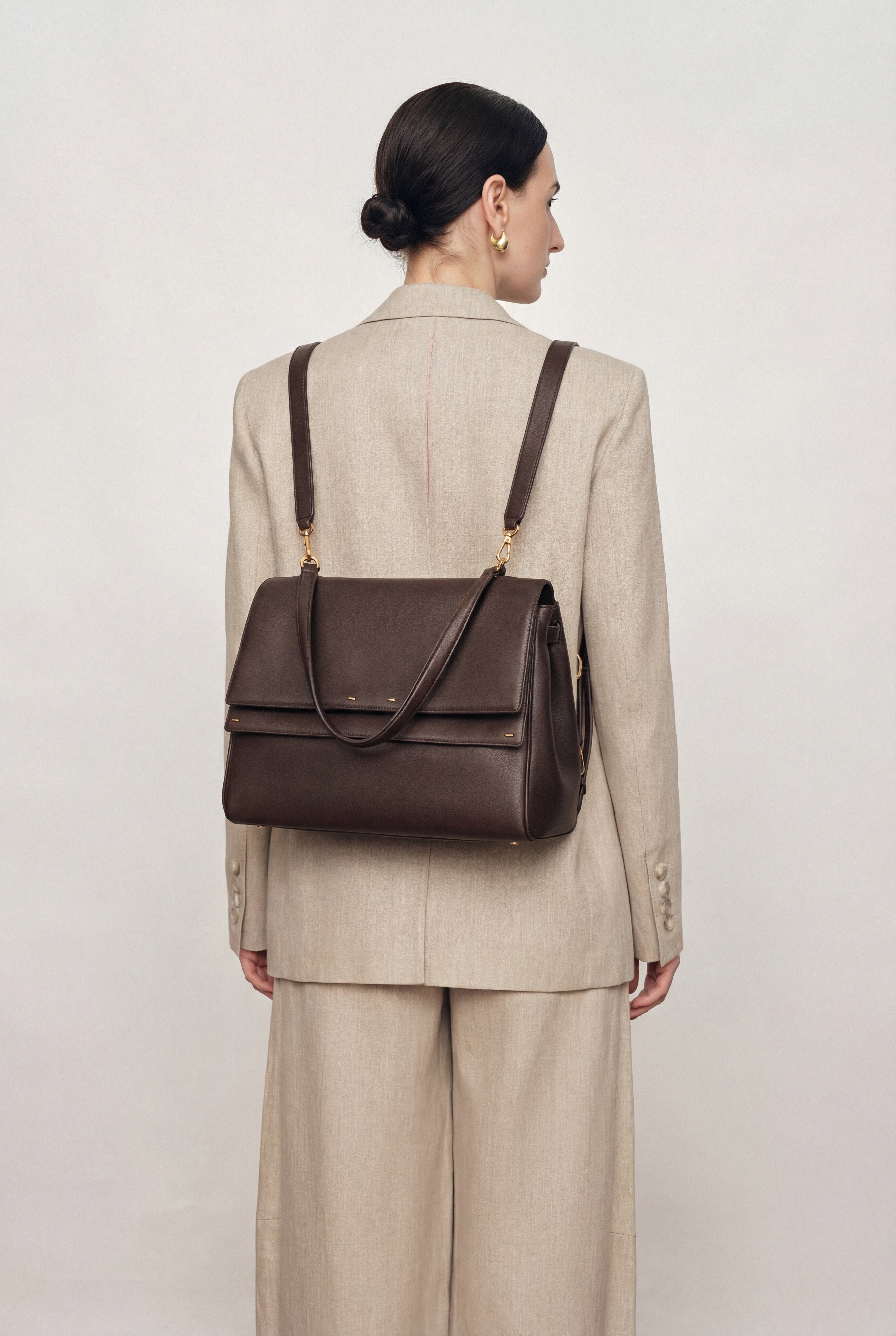 Rialto Double Flap Handbag in Calfskin Leather