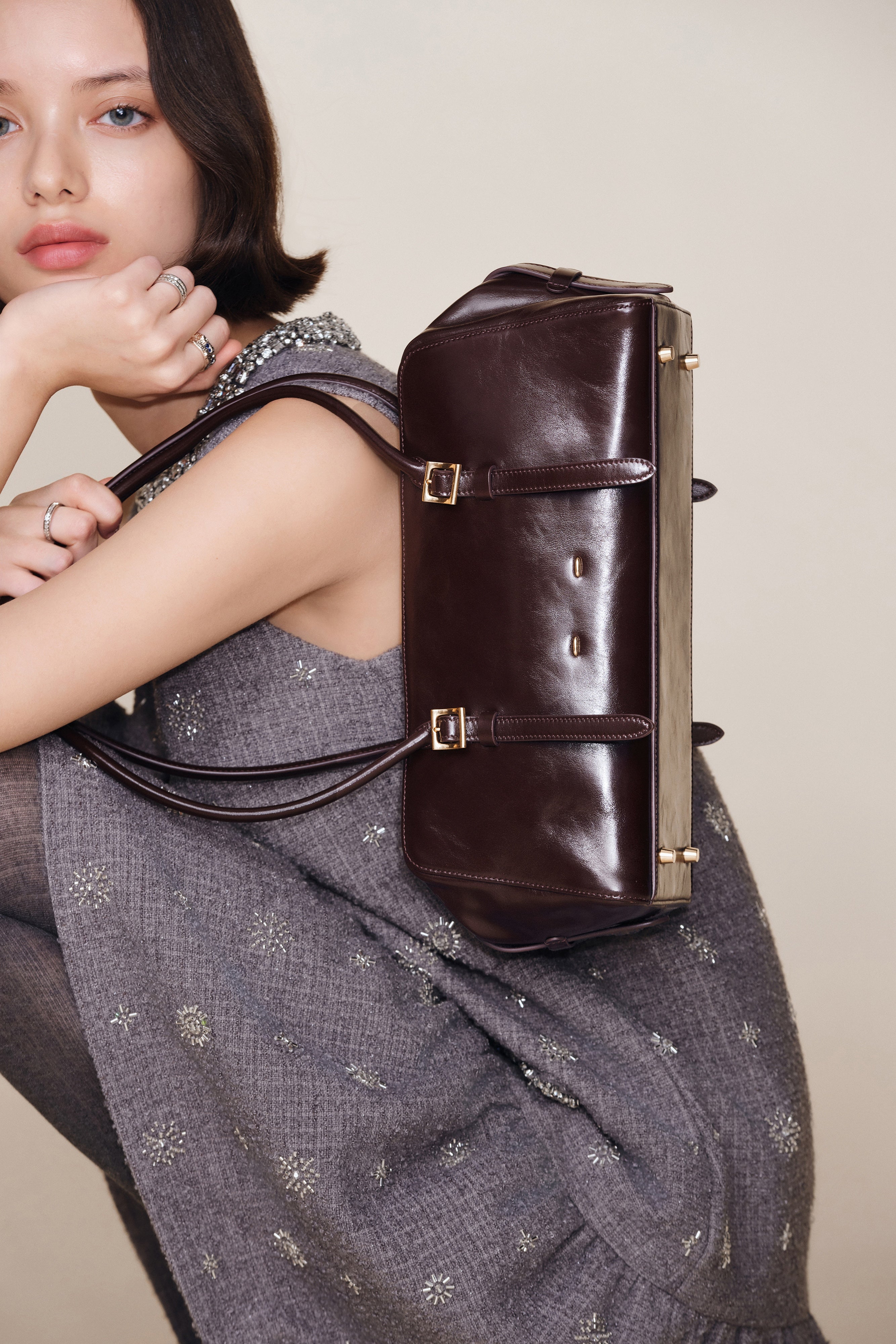 Monti East West Shoulder Bag in Oiled Waxed Top Grain Leather