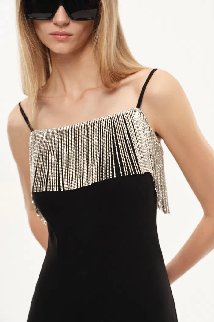 Nocturne Embellished Slip Dress in Viscose Acetate Blend