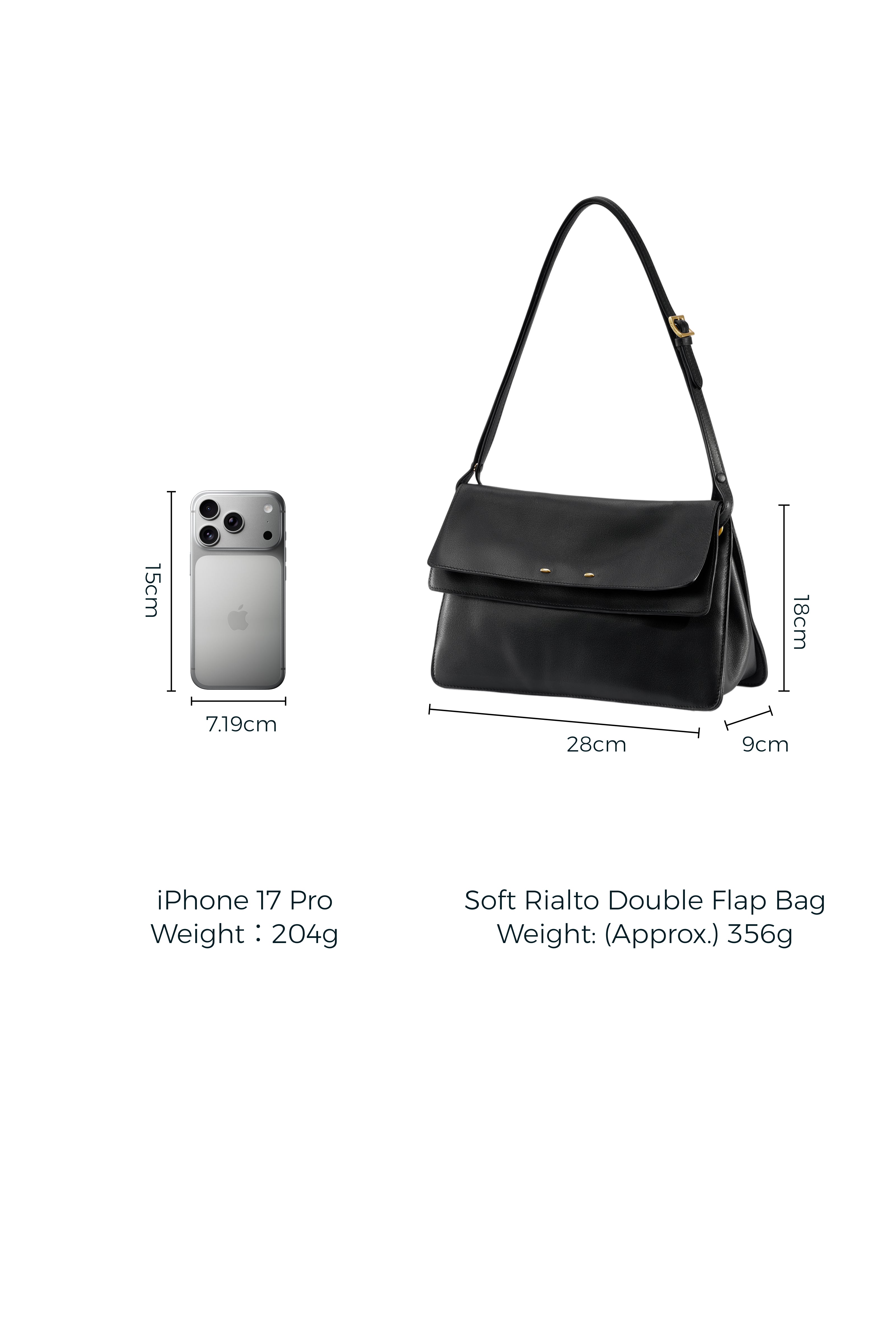 Soft Rialto Double Flap Bag in Nappa-Finish Top-Grain Cowhide