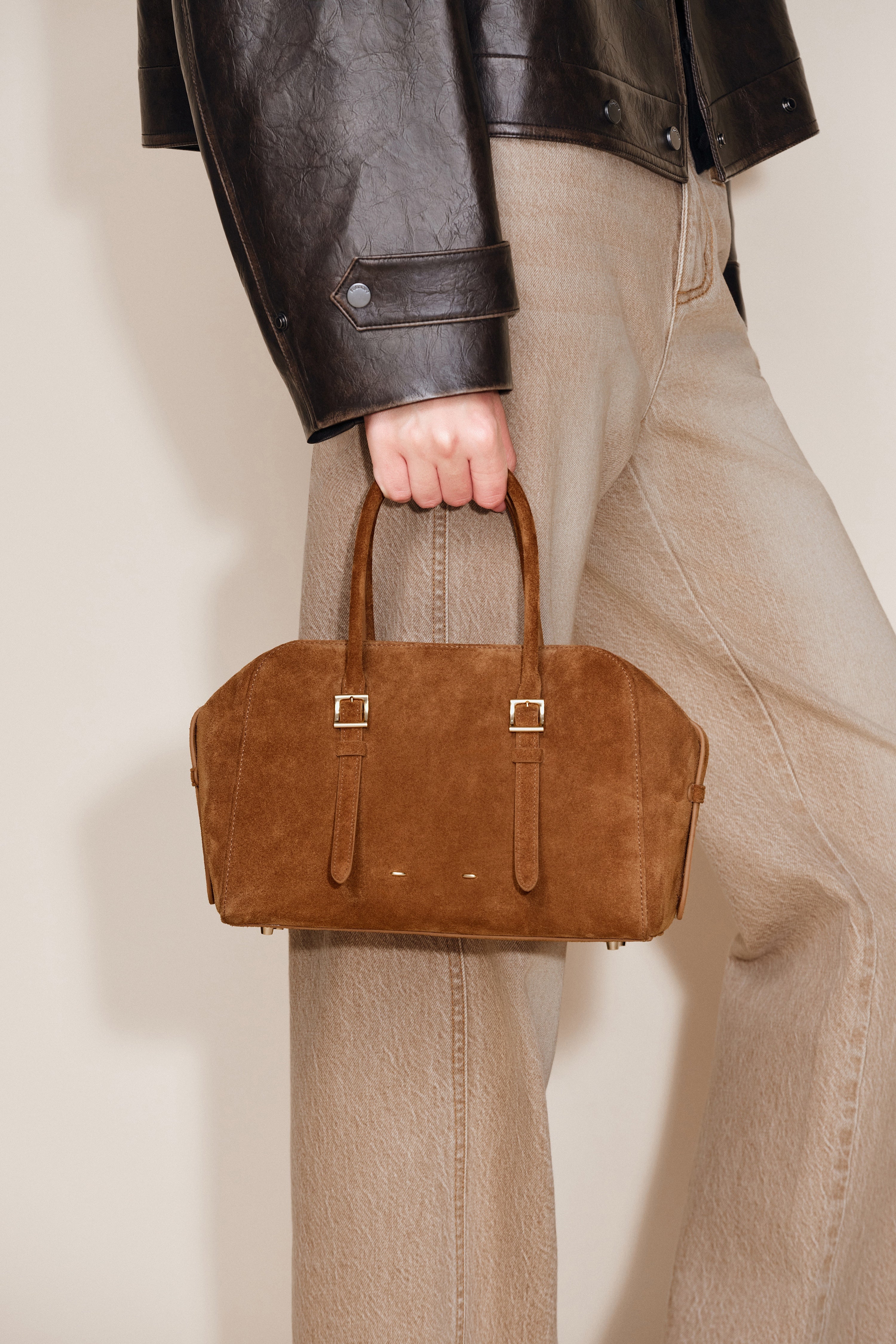 Monti Small Boston Bag in Suede