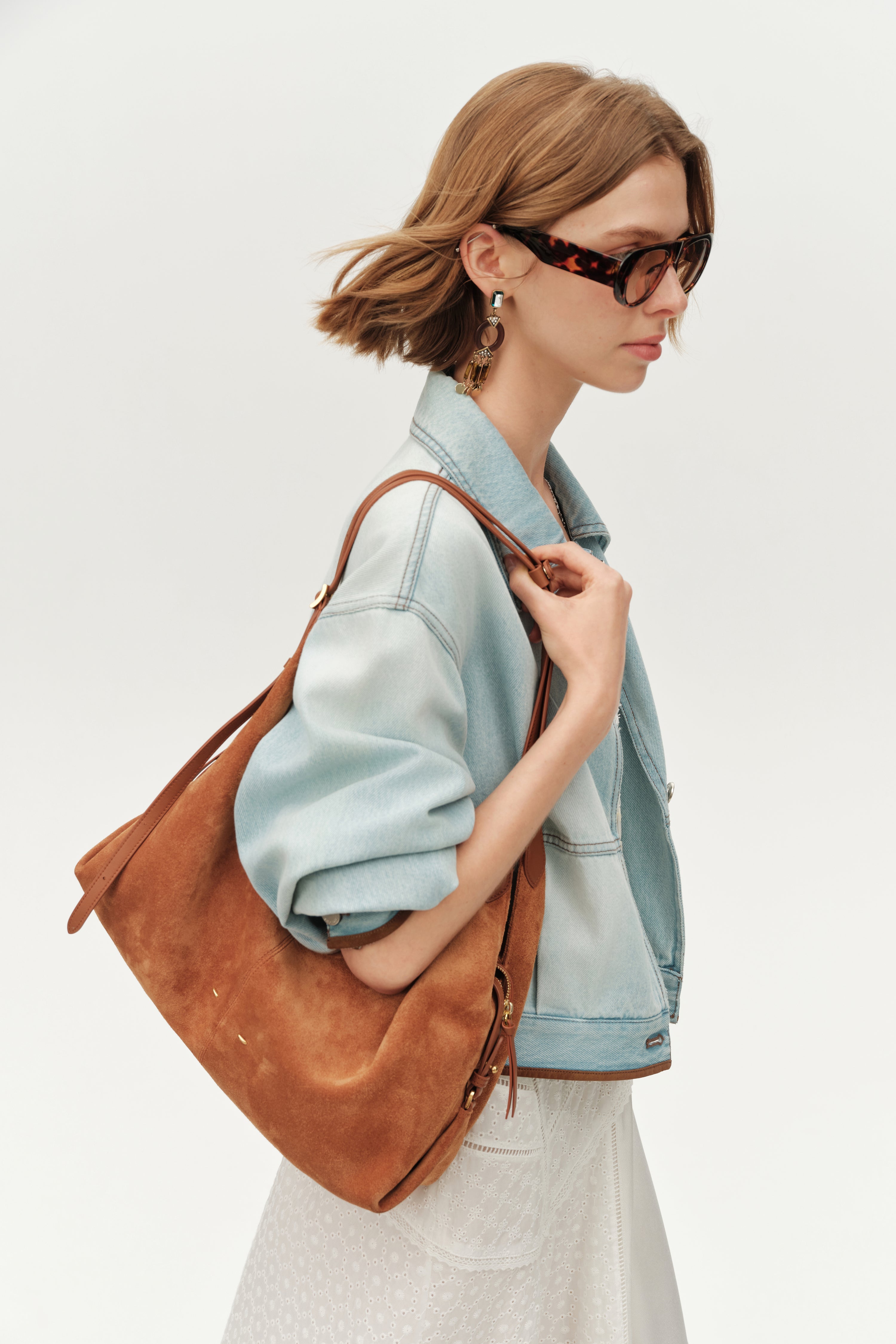 Aura Slouchy Medium Hobo Bag in Soft Velvety Suede