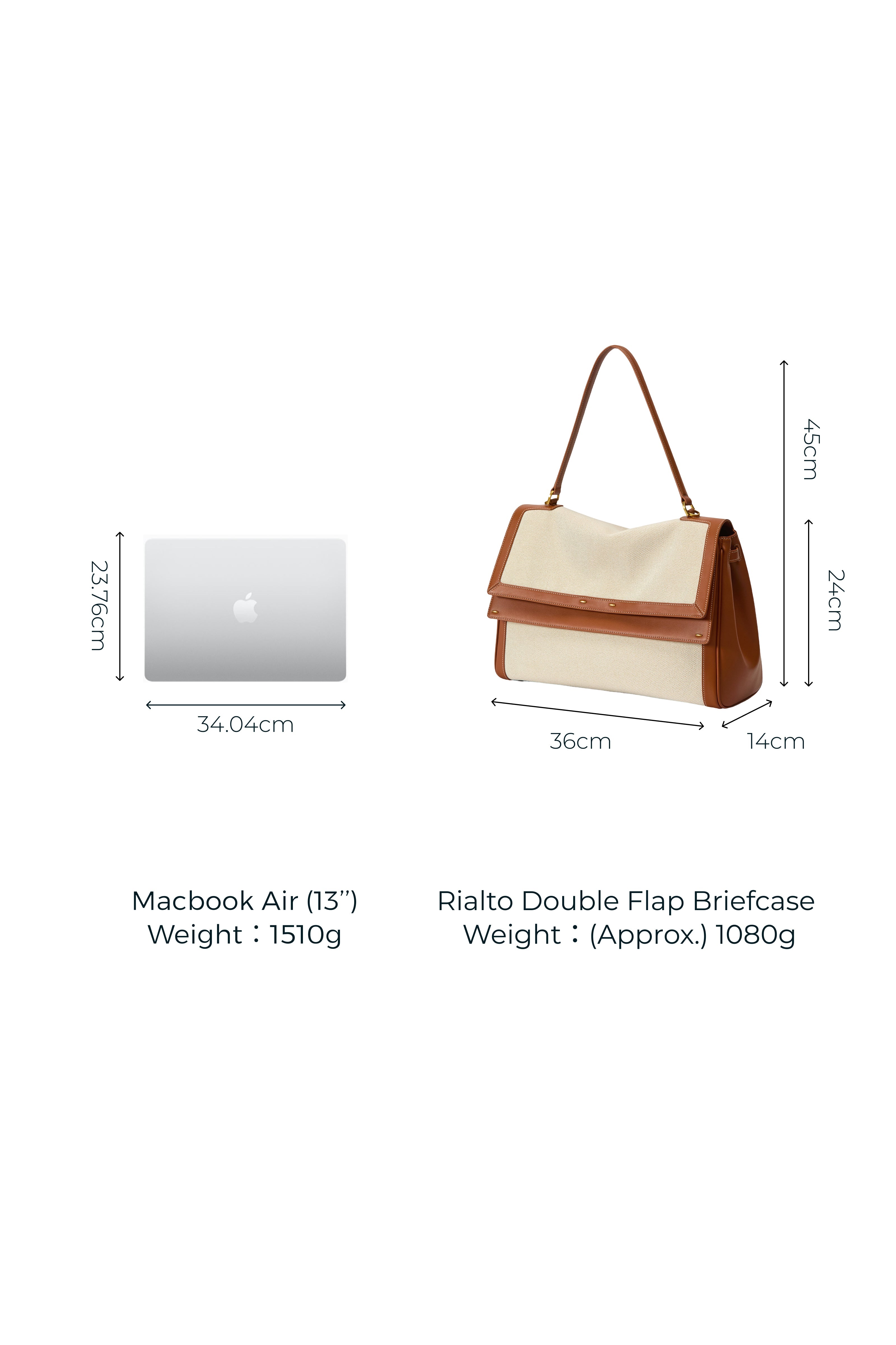 Rialto Double Flap Handbag in Nappa Leather & Water-Resistant Canvas