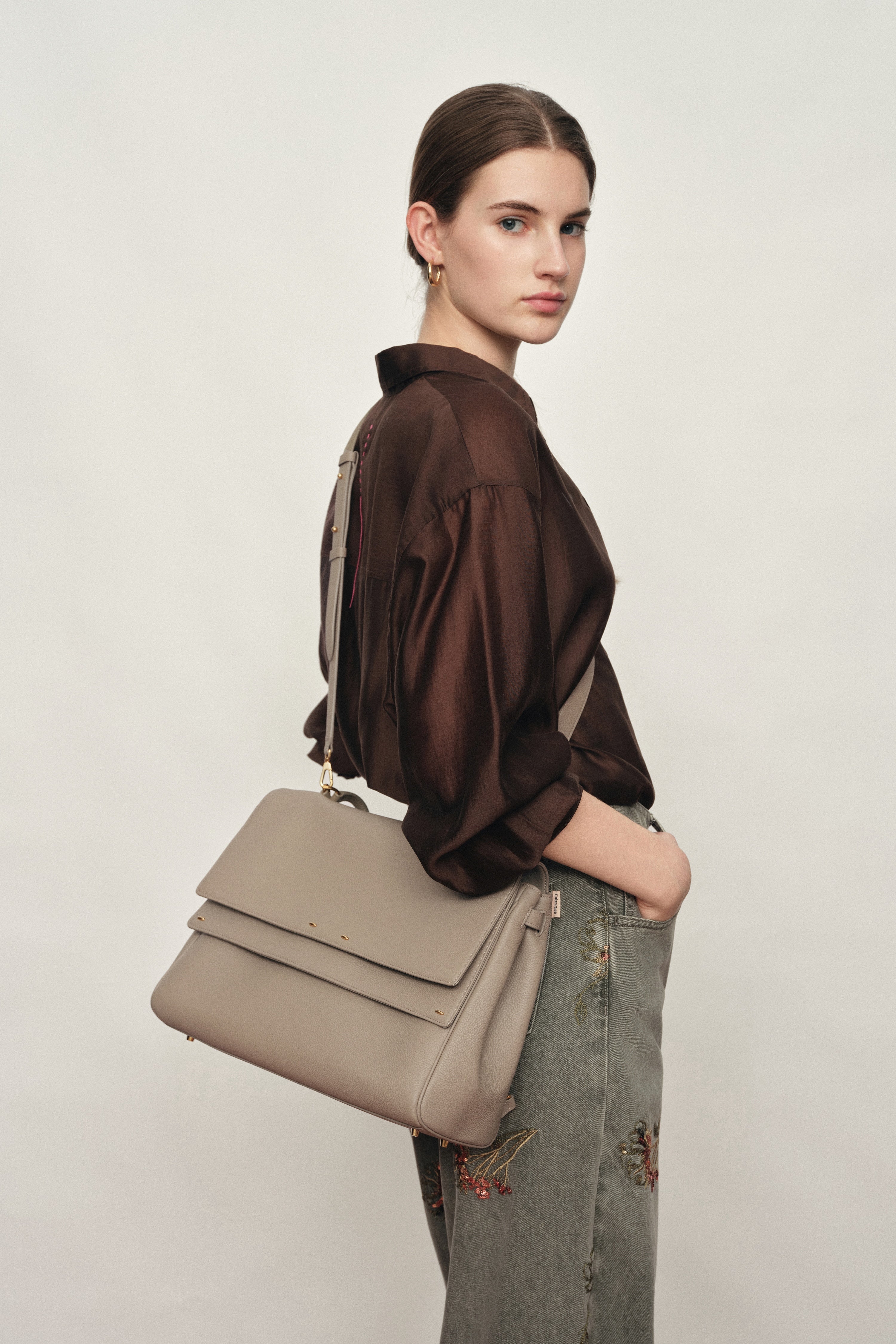 Rialto Double Flap Handbag in Pebble-Grain Top-Grain Cowhide Leather