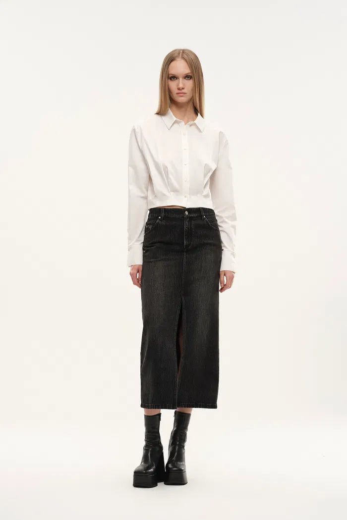 Tessera Pleated Crop Shirt in Cotton