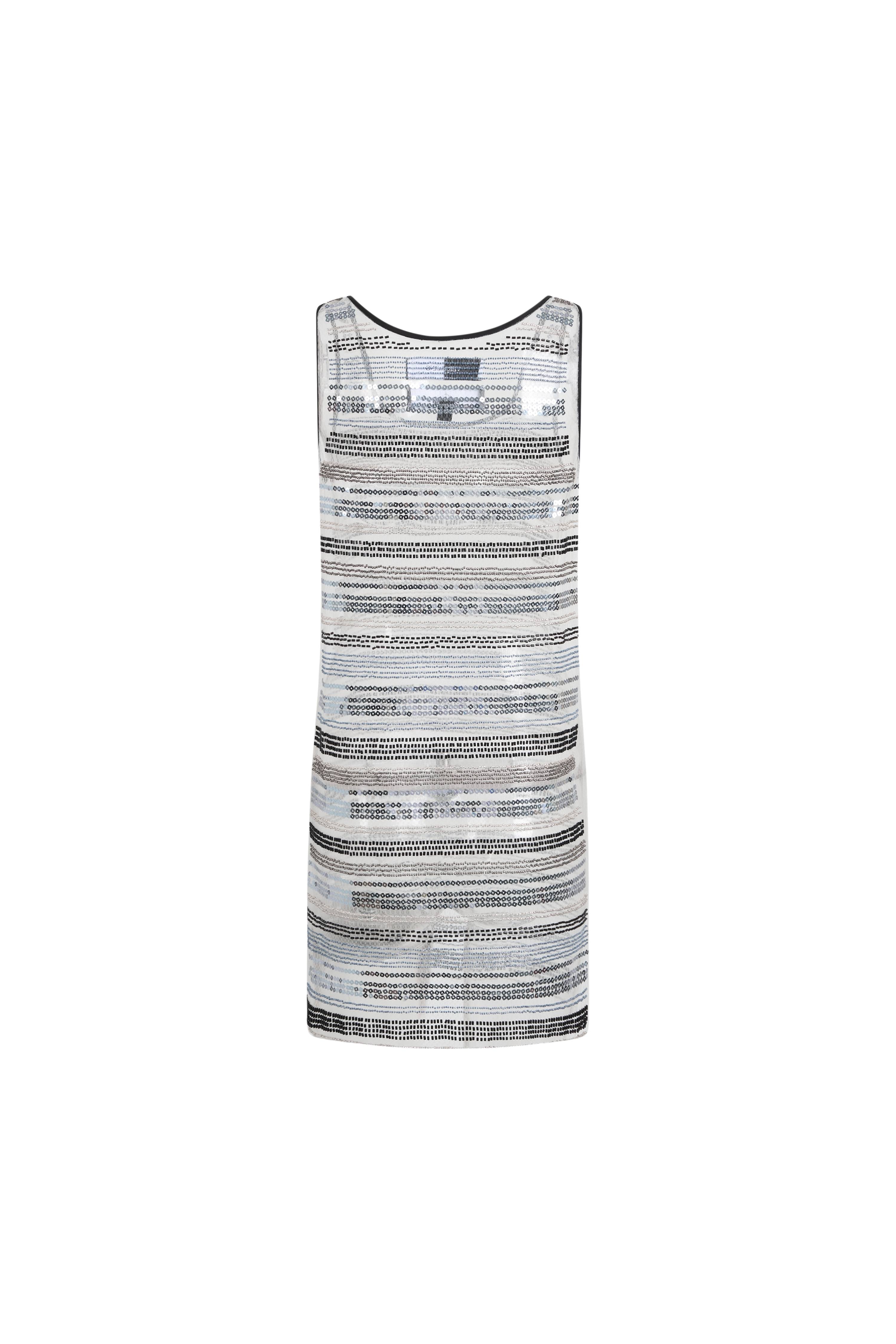 Twilight Embroidered Sleeveless Dress in Beaded Mesh