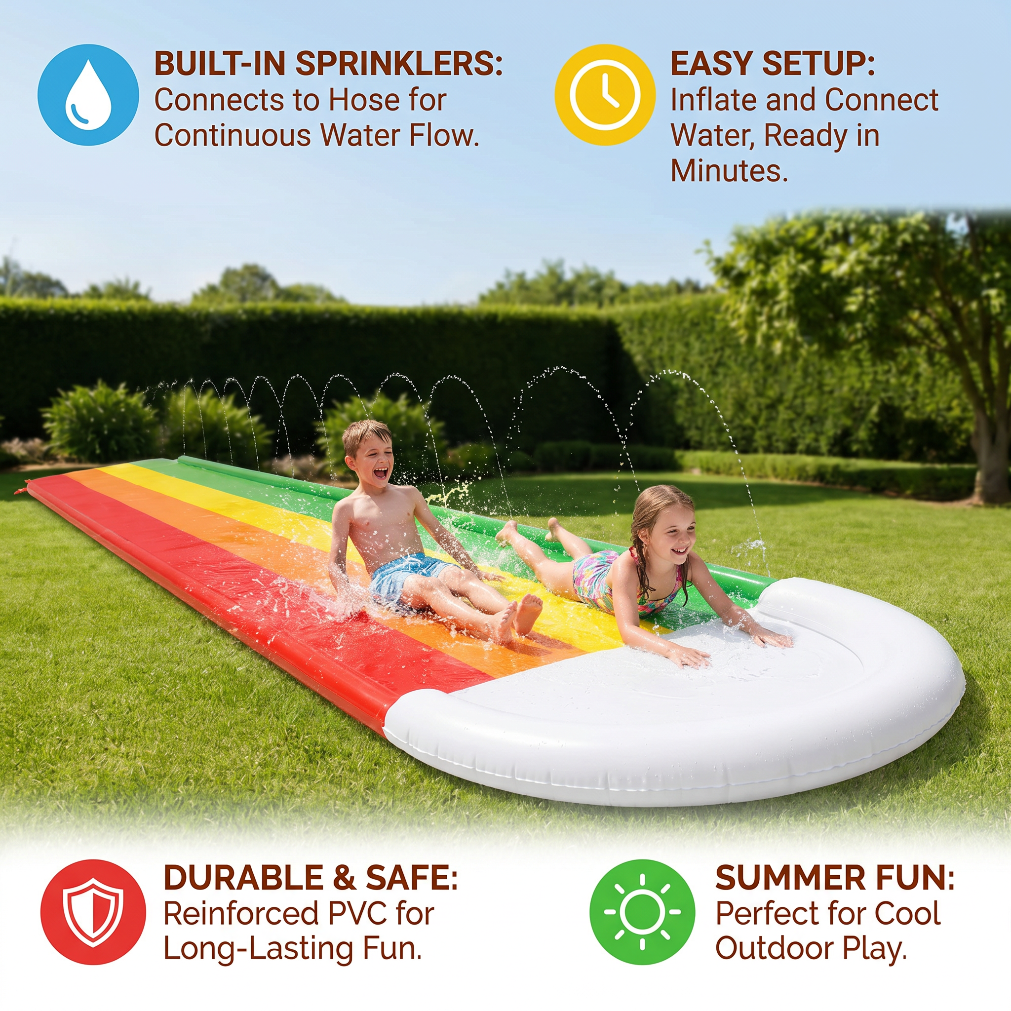 Scivolo d'Acqua Arcobaleno - Scivolo Gonfiabile da Esterno per Bambini e Famiglia